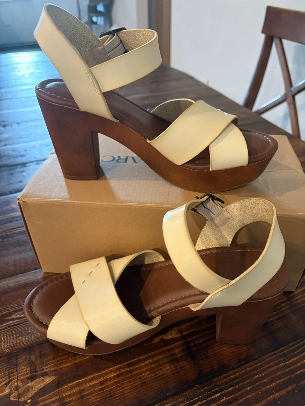 Target Cream 1970’s Style Platform Cross-Strap Sandals